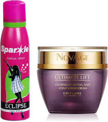

Oriflame Sweden NovAge Ultimate Lift Overnight Lifting & Contouring Cream 50ml (31541) With one sparkle perfume spray 150 ml(Set of 2)