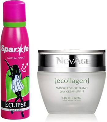 

Oriflame Sweden NovAge Ecollagen Wrinkle Smoothing Day Cream SPF 15 50ml (31544) With one sparkle perfume spray 150 ml(Set of 2)
