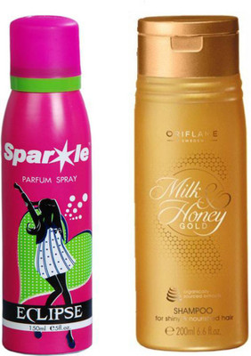 

Oriflame Sweden Milk & Honey Gold Shampoo 200ml (31708) With one sparkle perfume spray 150 ml(Set of 2)