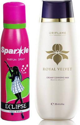 

Oriflame Sweden Royal Velvet Creamy Cleansing Milk 200ml (22421) With one sparkle perfume spray 150 ml(Set of 2)