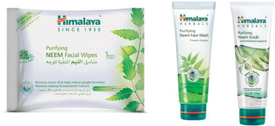 

Himalaya Purifying Neem Facial Wipes, Purifying Neem Face Wash, Purifying Neem Scrub(Set of 3)