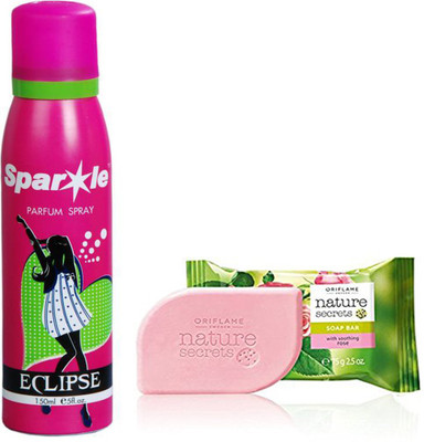 

Oriflame Sweden Nature Secrets Soap Bar with soothing rose (32045) With one sparkle perfume spray 150 ml(Set of 2)