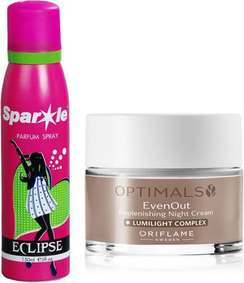 

Oriflame Sweden Optimals Even Out Night Cream 50ml (32480) With one sparkle perfume spray 150 ml(Set of 2)