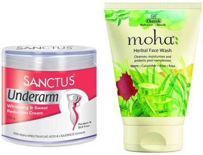 

SANCTUS Underarm Whitening & Sweat Reduction Cream & MOHA Herbal Face Wash Combo (100g + 100g)(Set of 2)