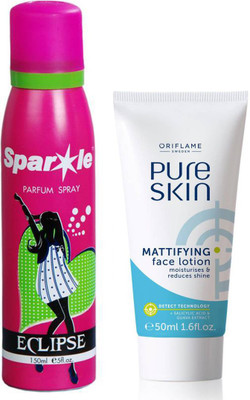 

Oriflame Sweden Pure Skin Mattifying Face Lotion 50ml (32649) With one sparkle perfume spray 150 ml(Set of 2)