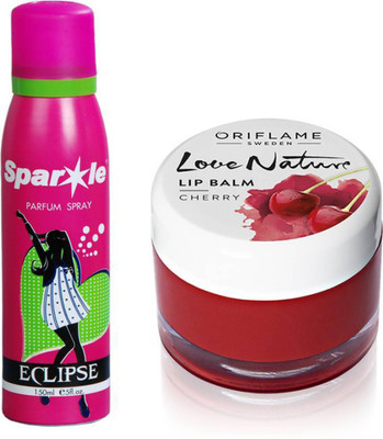 

Oriflame Sweden Love Nature Lip Balm - Cherry 7g (31076) With one sparkle perfume spray 150 ml(Set of 2)