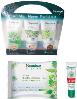 

Himalaya Purifying Skin Neem Facial Kit, Purifying Neem Facial Wipes, Lip Balm(Set of 3)