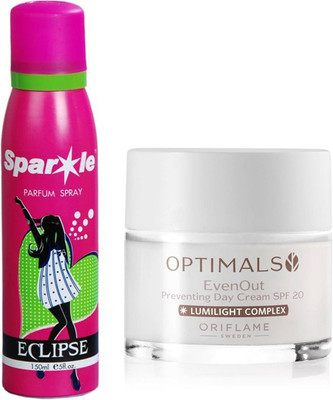 

Oriflame Sweden Optimals Even Out Day Cream SPF 20 50ml (32479) With one sparkle perfume spray 150 ml(Set of 2)