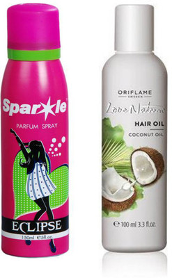 

Oriflame Sweden Love Nature Love Nature Hair Oil Coconut Oil 250ml (32626) With one sparkle perfume spray 150 ml(Set of 2)