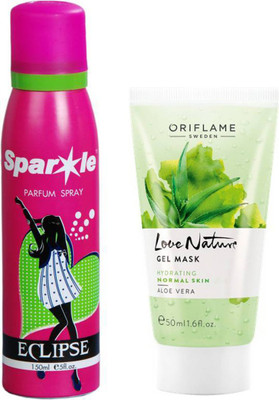 

Oriflame Sweden Love Nature Gel Mask Aloe Vera (50 ml) With one sparkle perfume spray 150 ml(Set of 2)