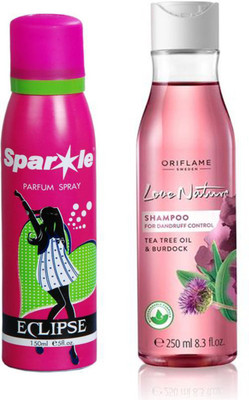 

Oriflame Sweden Love Nature 2in1 Shampoo for Flaky scalp with Tea Tree Oil & Burdock 250ml (32623) With one sparkle perfume spray 150 ml(Set of 2)