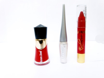 

FEMINA09 fashion collection no123456789 Red Matte lipstick red nail polish Eye liner makeup combo set of 3(Set of 3)