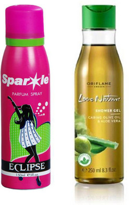 

Oriflame Sweden Love Nature Shower Gel with Moisturising Olive Oil & Aloe Vera 250ml (32608) With one sparkle perfume spray 150 ml(Set of 2)