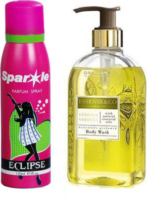 

Oriflame Sweden Essense&Co. Lemon & Verbena Body Wash 300ml ( 31852 ) With one sparkle perfume spray 150 ml(Set of 2)