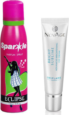 

Oriflame Sweden NovAge Bright Sublime Advanced Brightening Eye Cream 15ml (32804) With one sparkle perfume spray 150 ml(Set of 2)