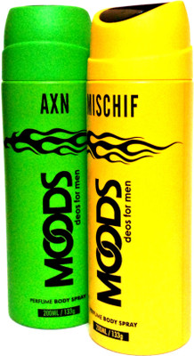 Moods AXN & MISCHIF Deodorant Spray - For Men(400 ml, Pack of 2)