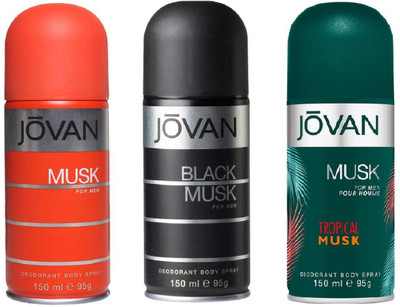 

Jovan Musk,Black Musk,Tropical Musk Combo Deodorant Spray - For Men(150 ml, Pack of 3)