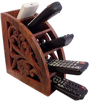 

Purpledip 5 Compartments Wooden Handmade wooden remote box / holder/ organiser and beautiful carvings on the sides. Has 5 slots to accommodate 5 remotes(Brown)
