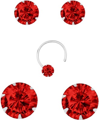PeenZone 92.5 Sterling Silver Red color Stud Earrings Set For Women & Girls Cubic Zirconia Sterling Silver Drops & Danglers