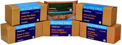 

Whole Foods FK203 Combo(Gluten Free Nutty-Fibre Raisin Cookies, Eggless 120g-1, Gluten Free Endurance Energy Bar-1, Gluten Free Almonds Choco Chip Eggless Cookies 100g, Gluten Free Sweet 'n' Salt Ajwain, Eggless Cookies 150g-1, Gluten Free Bajra-Jaggery C