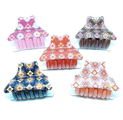 

M K Designs Hair Clucther Set of 5 Hair Claw(Black, Red, Brown, Pink, Orange)