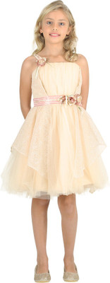 Cutecumber Girls Midi/Knee Length Party Dress(Beige, Sleeveless) Flipkart