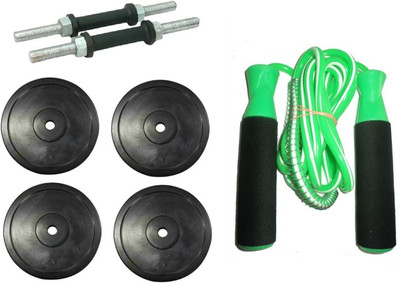 

FACTO POWER Pair of Nickle Dumbell Rods, 4 Weight Plates (2 Kg. x 4 = 8 Kg) and Bearing Green Color Skipping Rope Gym & Fitness Kit