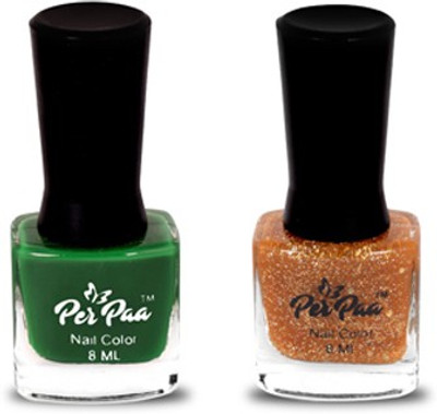 

perpaa Glazzy Green Nail Enamel Combo Forest Green, Gold Glitzy(Pack of 2)