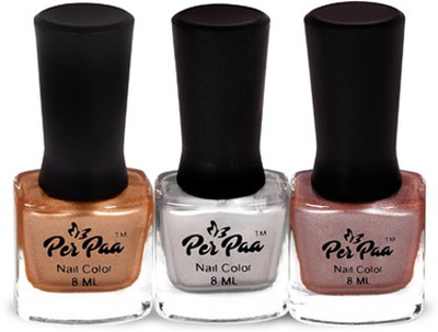 

perpaa Metallic Chrome Nail Enamel Combo Burnished Brown Glitz, Silver Glitz, Bronze Glitz(Pack of 3)