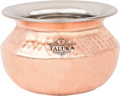 

Taluka (5" X 4" inches) Copper Made Serving Handi Bowl for Briyani Chicken Paneer Dishes Handi 1 L(Copper, Stainless Steel), Brown