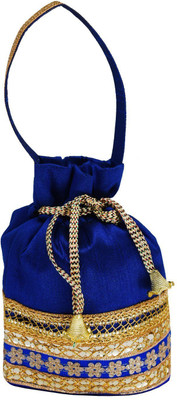 

Bagaholics Ethnic Silk Potli bag Batwa Pouch Clutch with Embroidery and Metal Bead work Gift For Women Potli(Blue)