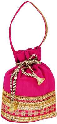 

Bagaholics Ethnic Silk Potli bag Batwa Pouch Clutch with Embroidery and Metal Bead work Gift For Women Potli(Pink)