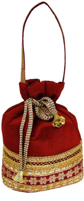 

Bagaholics Ethnic Silk Potli bag Batwa Pouch Clutch with Embroidery and Metal Bead work Gift For Women Potli(Maroon)