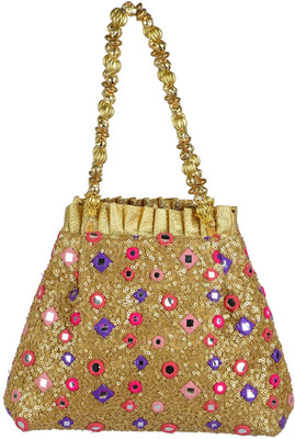 

Tooba Handicraft Tooba Handicraft Party Wear Hand Embroidered Box Clutch Bag Purse For Bridal, Casual, Party , Wedding Potli(Gold)