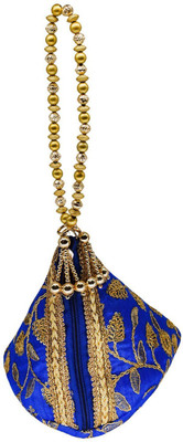 

Bagaholics Ethnic Silk Potli bag Batwa Pouch Clutch with Embroidery and Metal Bead work Gift For Women Potli(Blue)