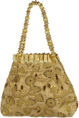 

Tooba Handicraft Tooba Handicraft Party Wear Hand Embroidered Box Clutch Bag Purse For Bridal, Casual, Party , Wedding Potli(Gold)