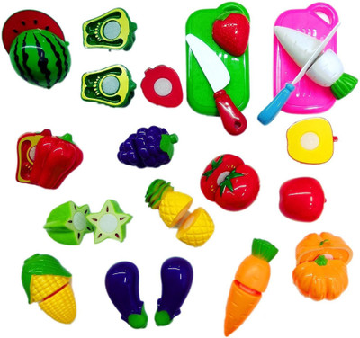 

TALKING GANESHA 18 Pcs Realistic Sliceable Fruits Cutting Play Toy Set with Velcro - Pretend Play Educational Toys for Kids and Children