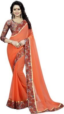Online Bazaar Floral Print Bollywood Georgette, Chiffon Saree(Orange)