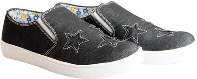 

FAUSTO Canvas Stylish Slip On Sneakers For Women(Black