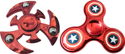 

S.Blaze Combo of 2 Amazing Silver Metal 3 Arm Captain America +Red Action Figure Fidget Spinner Toy for Kids & Adults(Multicolor)
