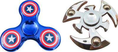 

S.Blaze Combo of 2 Amazing Silver Metal 3 Arm Captain America +Silver Action Figure Fidget Spinner Toy for Kids & Adults(Silver)