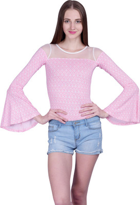 PeppyTone Casual Bell Sleeve Printed Women Pink Top