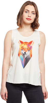 MACK JONNEY Casual Sleeveless Printed Women Red, Beige Top
