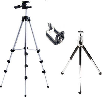

ReTrack 3Way Head Adjustable-Tripod+Mini Mobile Tripod(Silver, Supports Up to 1000 g)