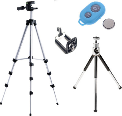 

ReTrack 3Way Head Adjustable-Tripod+Mini Mobile With Bluetooth Shutter Tripod(Silver, Supports Up to 1000 g)