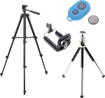 

ReTrack 3Way Head Adjustable-Tripod+Mini Mobile With Bluetooth Shutter Tripod(Black, Supports Up to 1000 g)