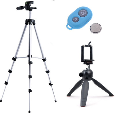 

ReTrack 3Way Head Adjustable-Tripod+RT228 Mobile With Bluetooth Shutter Tripod(Silver, Supports Up to 1000 g)