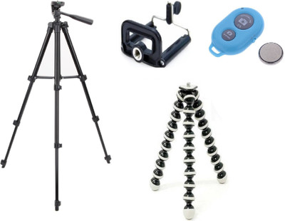 

ReTrack 3Way Head Adjustable-Tripod+Flexiable Mobile With Bluetooth Shutter Tripod(Black, Supports Up to 1000 g)