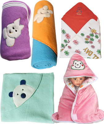 

My Newborn Cartoon  Hooded Baby Blanket(Polyester, Pink