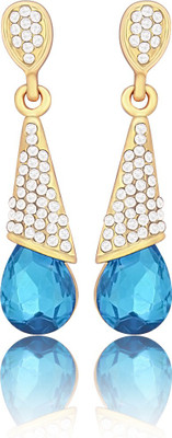 

Nakabh Stylish Romantic Fancy Party Wear Blue Golden Crystal Alloy Drop Earring, Dangle Earring
